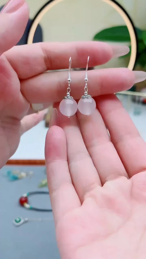 石英质玉银S925镶嵌耳饰208