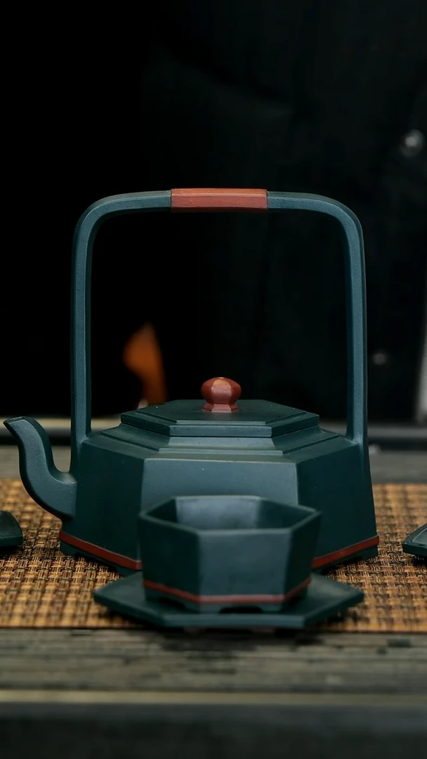 【闪购商品】紫砂茶壶YJJ75六方提梁 九件套