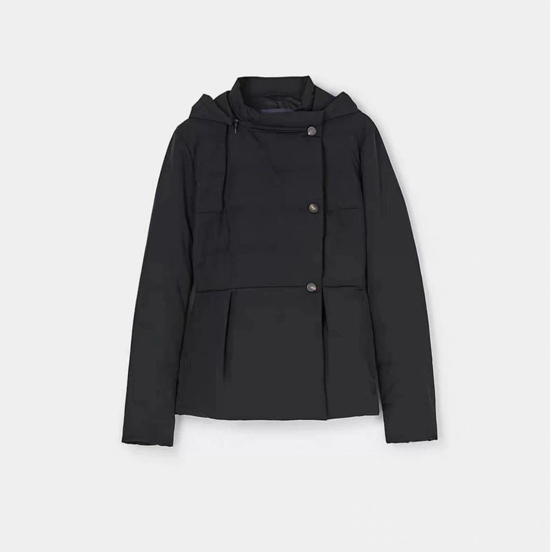 【伽】25年新款女短款收腰腰带连帽羽绒服