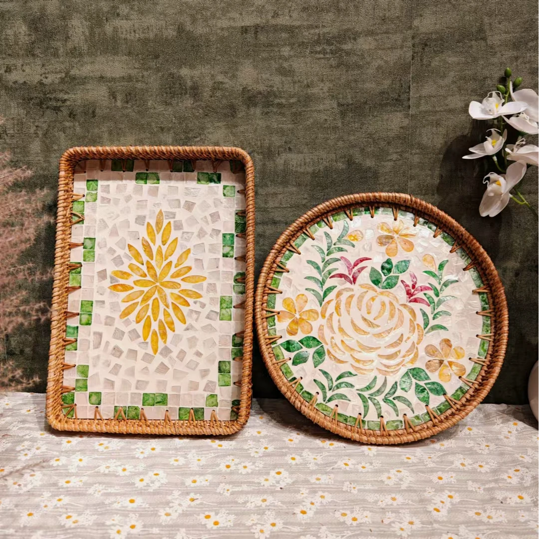 H越南34*23*4+30*3方圆之间搭配贝壳盘客厅桌面零食干果水果盘子