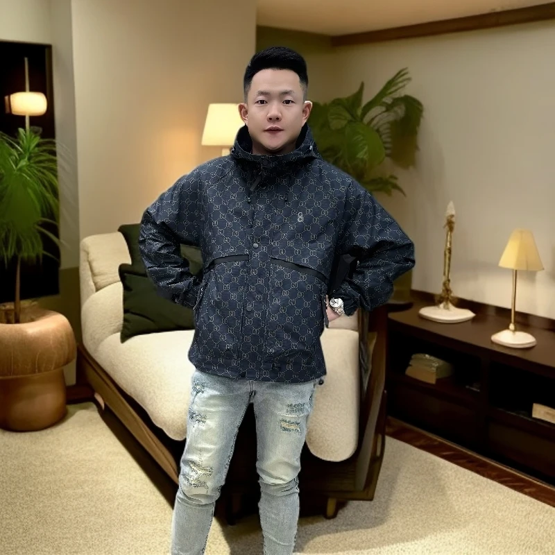 小侯+A37早秋新款休闲百搭印花连帽时尚潮流拉链秋冬夹克宽松外套