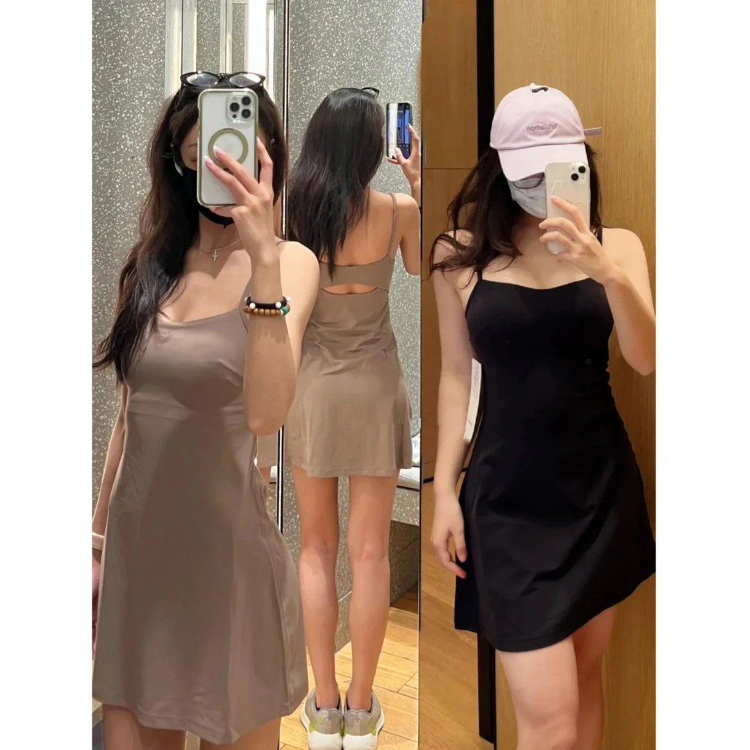 lulu家 al1Gn吊带连衣裙-内置内衣+短裤内衬