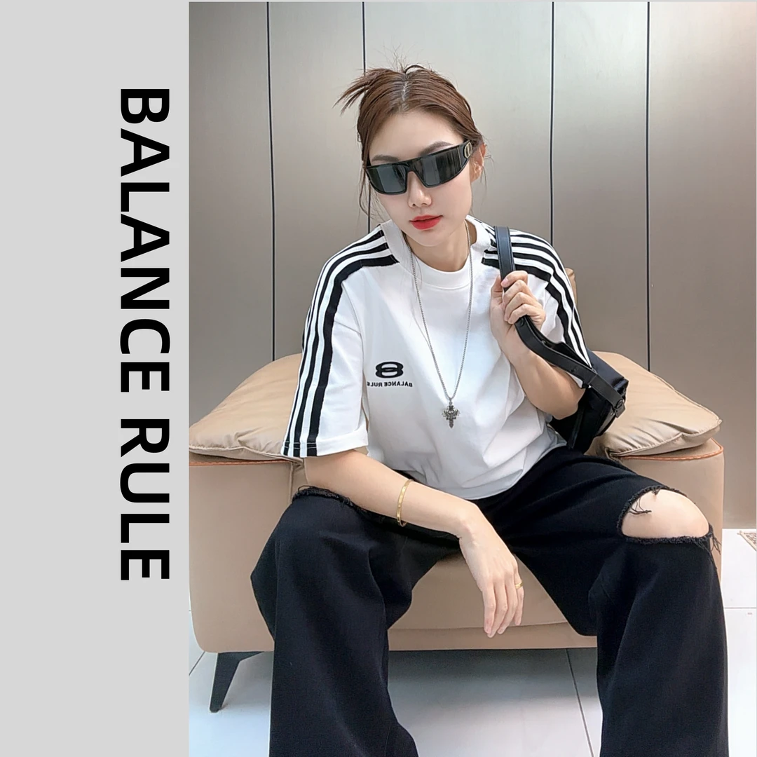 BALANCE RULE 巴家小8拼接插肩袖短袖夏季宽松百搭休闲男女T恤