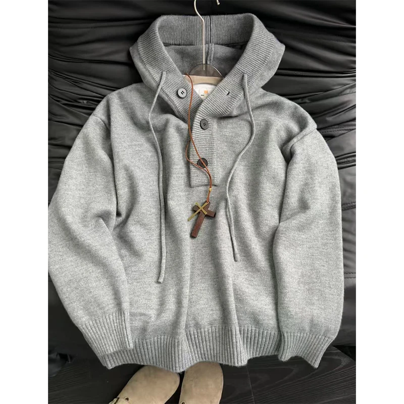 美式慵懒风连帽毛衣男款秋冬季高级感卫衣针织衫情侣外套