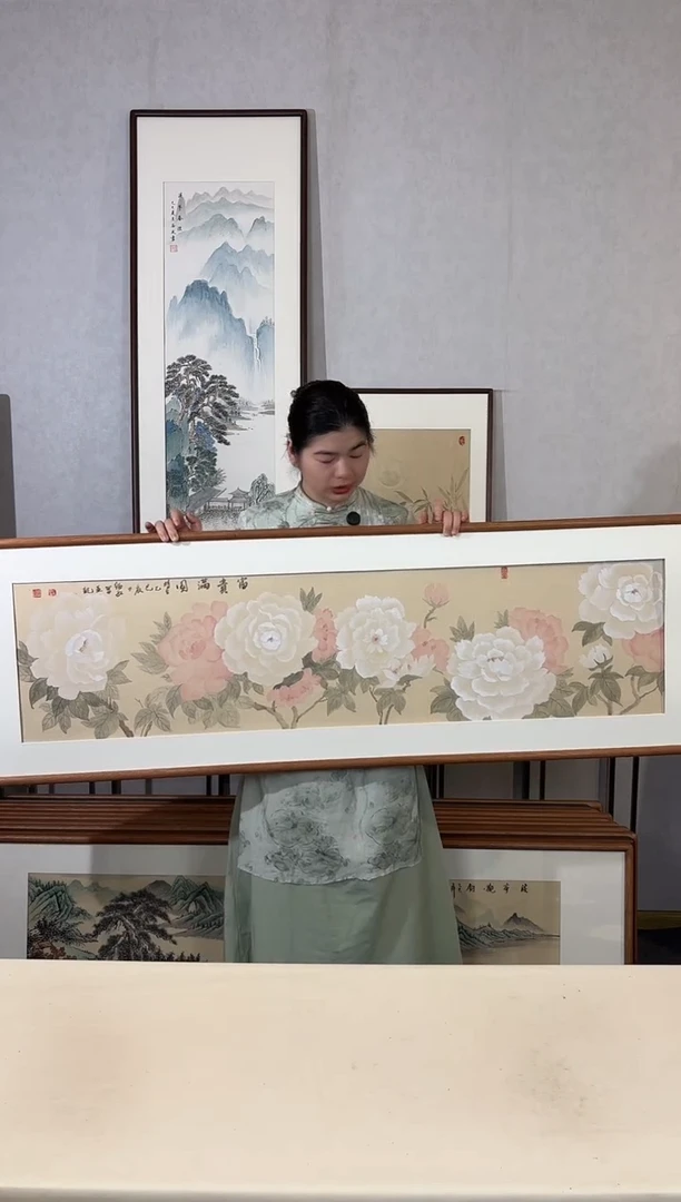 国画手绘*富贵满园52*172cm带框发货