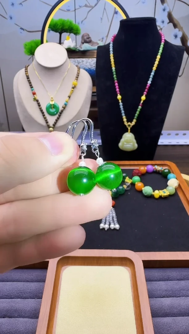 碧玺猫眼耳饰银S925镶嵌E90