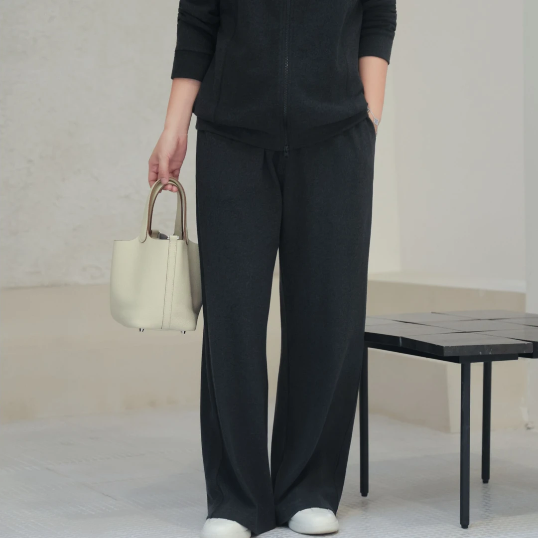 麻享【招牌裤】可机洗蚕丝羊绒裤时尚宽松抽绳简约直筒百搭FSY50898