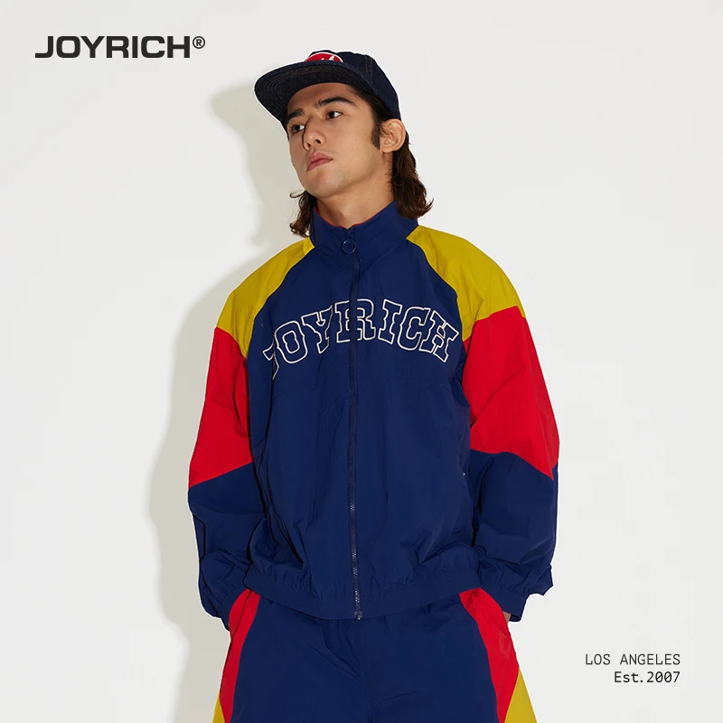 JOYRICH美式复古撞色拼接运动夹克外套隐藏连帽新款男女士多巴胺