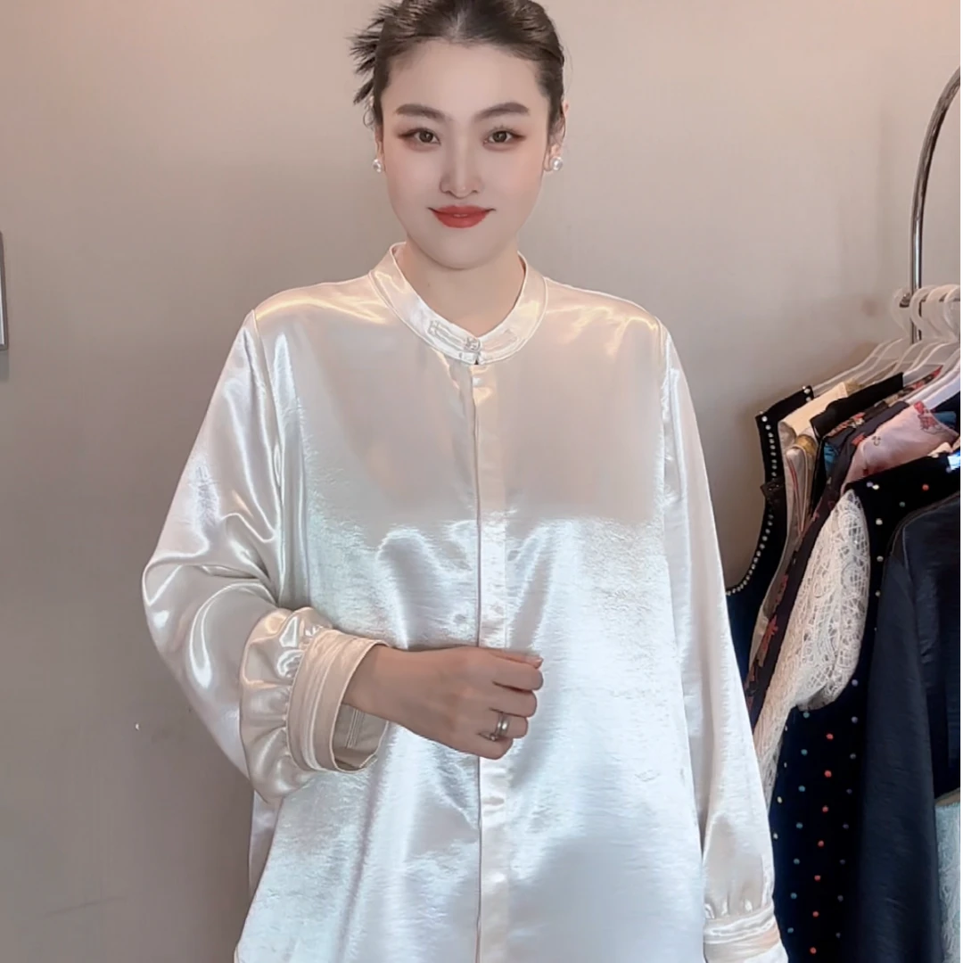 3810｛空山新雨｝新中式高端定制面料简约百搭显瘦国风光泽感衬衫