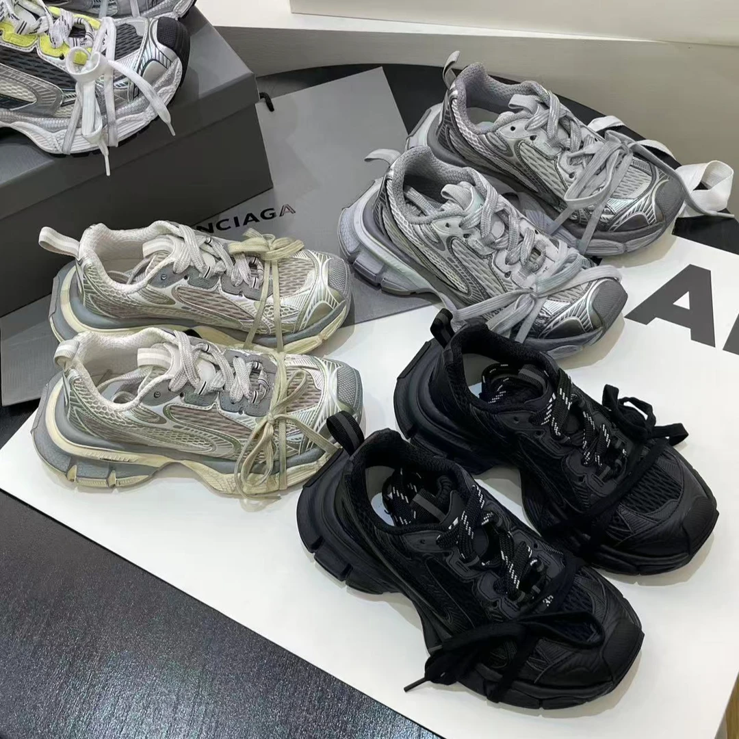 SHEENSEA高版本女鞋2025年新款真皮网面厚底擦色休闲运动老爹鞋