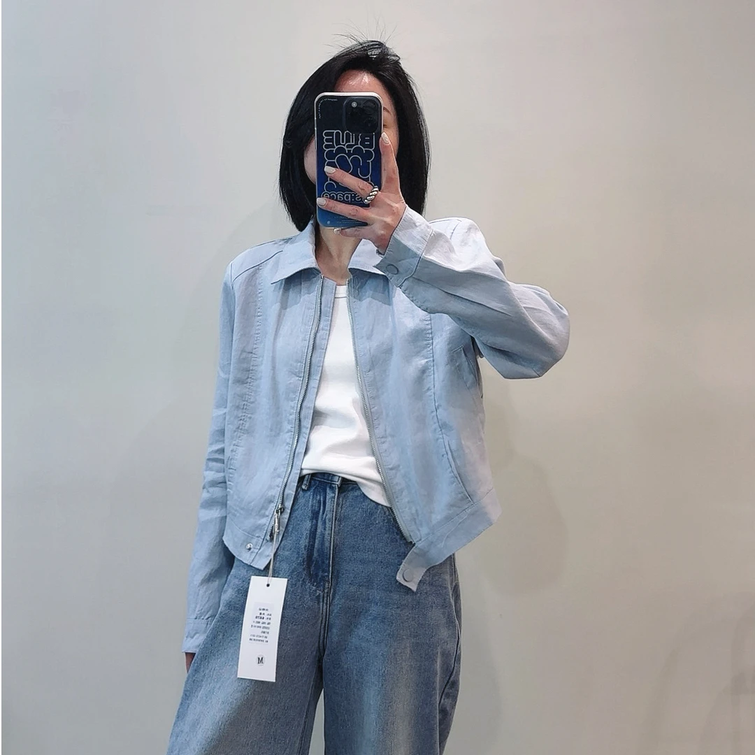 6878小CC时尚穿搭2025春季新款高品气质简约亚麻翻领夹克外套