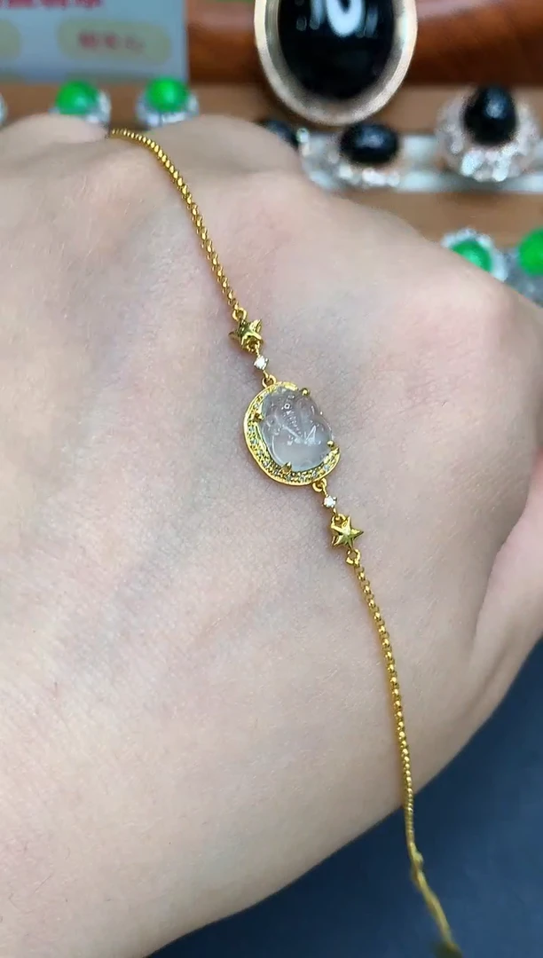 18K金镶嵌手链翡翠392-中国好珍宝