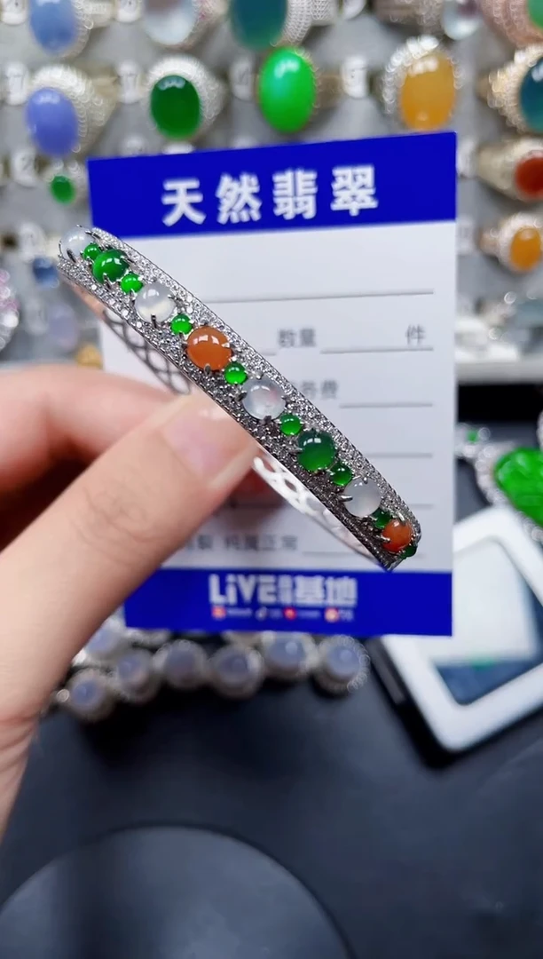 银S925镶嵌手镯翡翠159