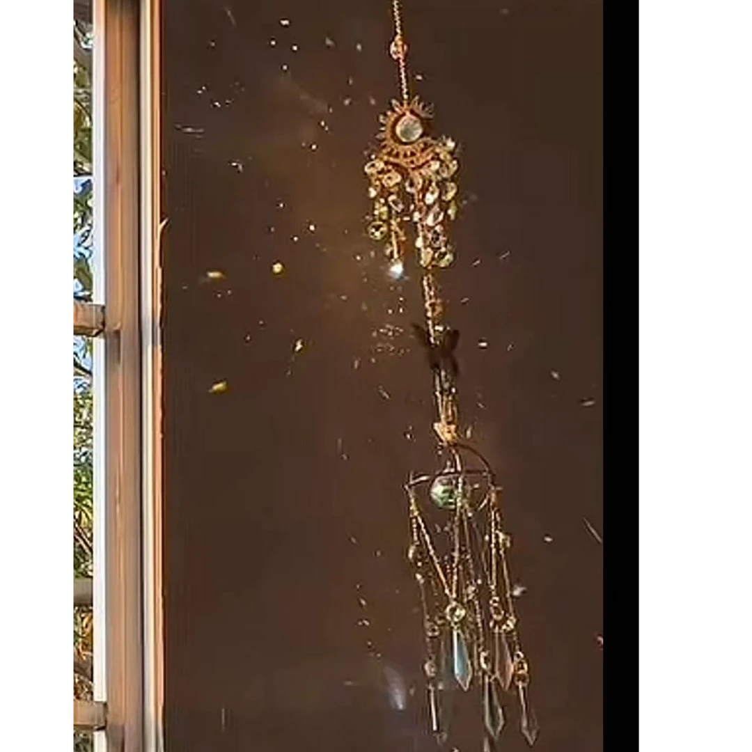 窗台水晶风铃光折射立体星月曼陀罗3d风铃旋转加长挂件视觉挂饰