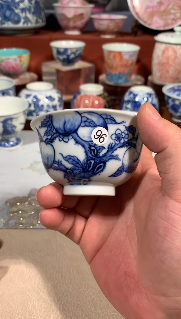 【闪购商品】杯子96青花桃子薄胎的杯子