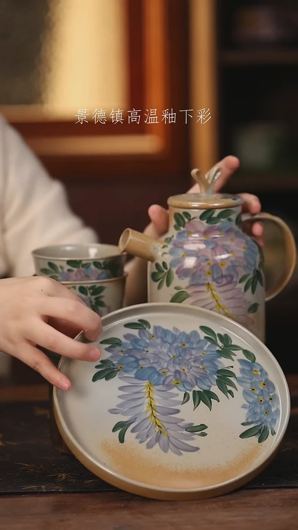 陶瓷景德镇高温釉下手绘陶瓷@L690@