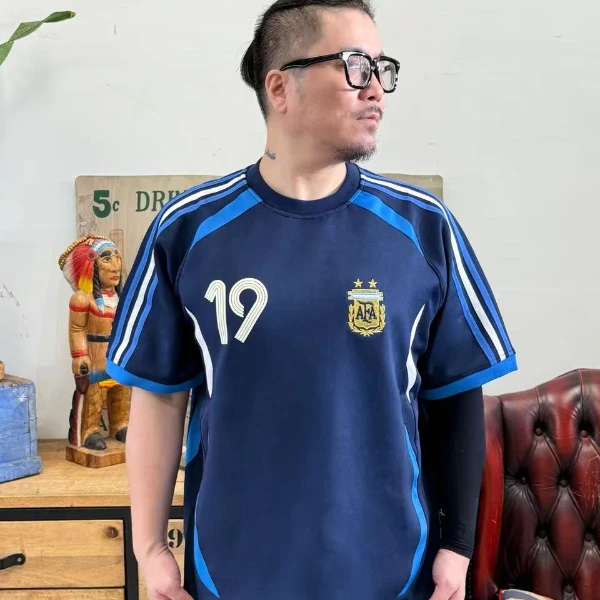 现货-阿根廷19号藏青色足球服夏季透气休闲运动美式速干印花百搭