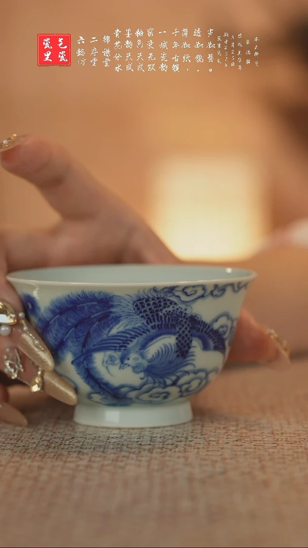 杯子景德镇手工手绘三尾凤凰主人杯