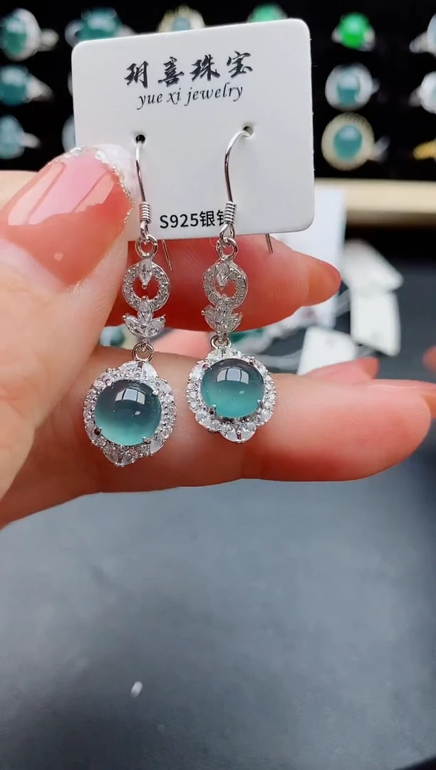 【闪购商品】翡翠耳饰银S925镶嵌50800
