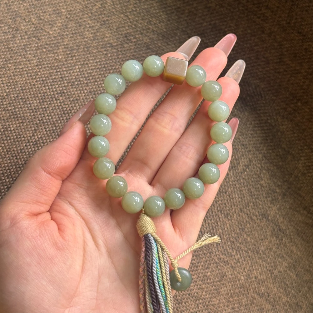 【天青色等烟雨，宋式审美的天花板】和田玉且末蓝手串高货