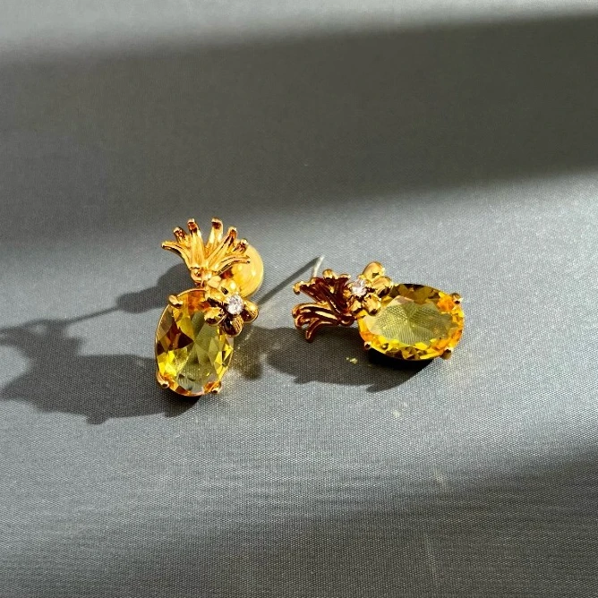 铜合金耳饰 铜合金耳饰 满镶菠萝耳饰~3669