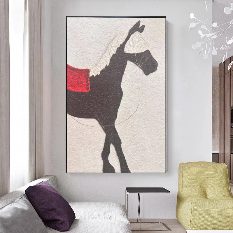 骏马砂岩肌理挂画沙发背景墙壁画客厅落地装饰画马到成功画