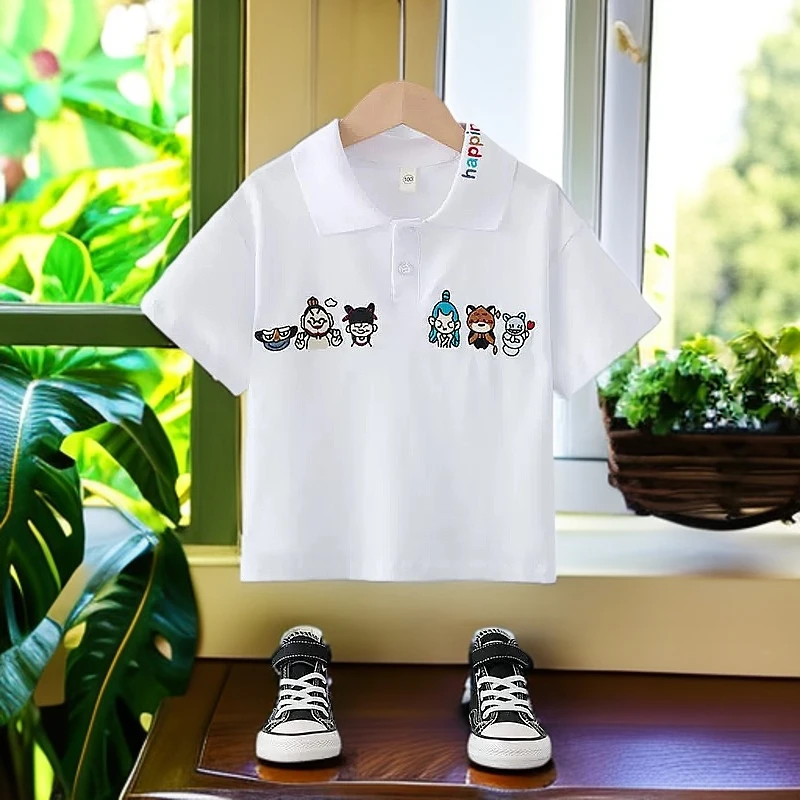 哪吒t恤儿童珠地棉重工刺绣2025新款男女童高品质春夏POLO短袖绣