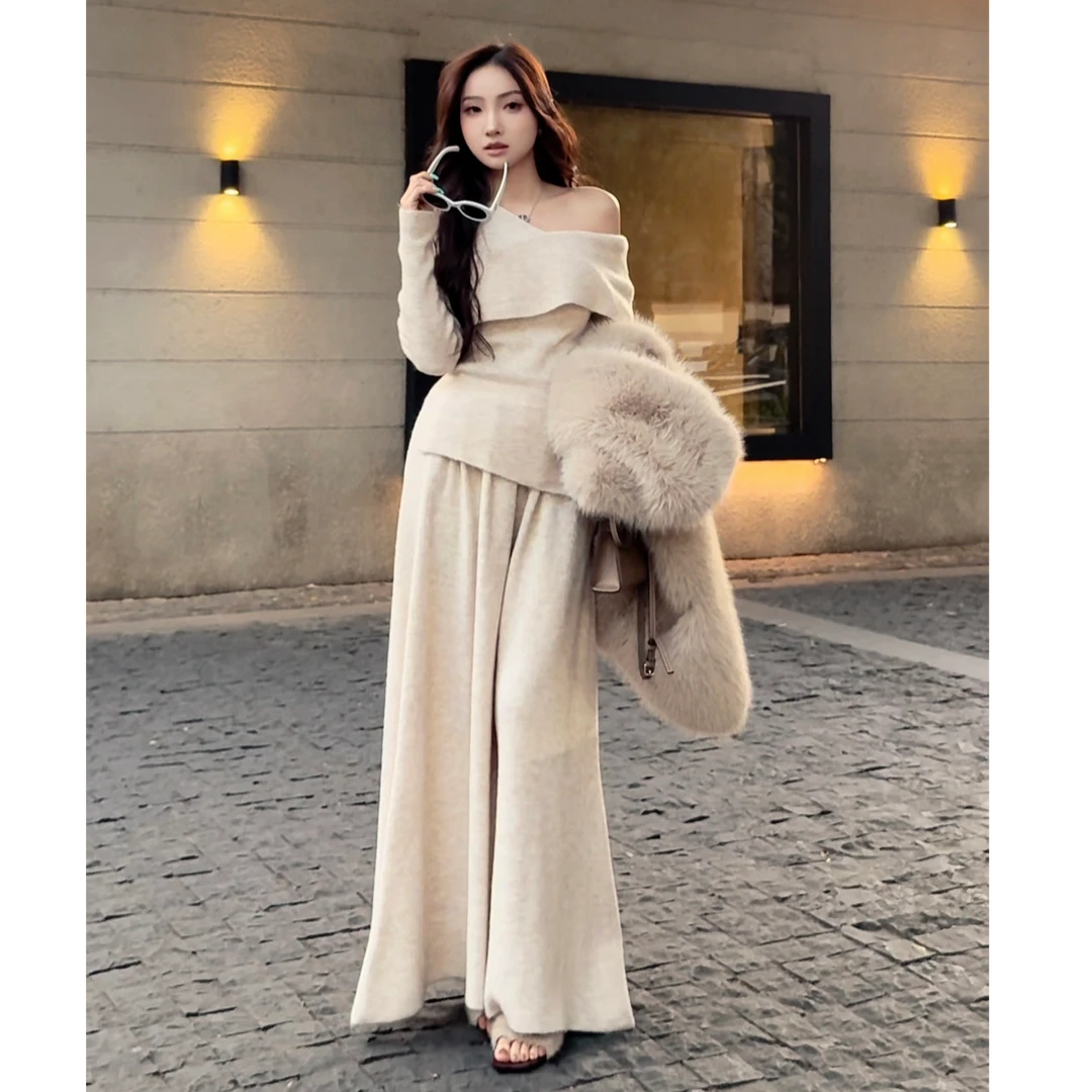 Molly定制"暖冬之约"慵懒风法式秋冬季收腰针织裤裙套装MK86074