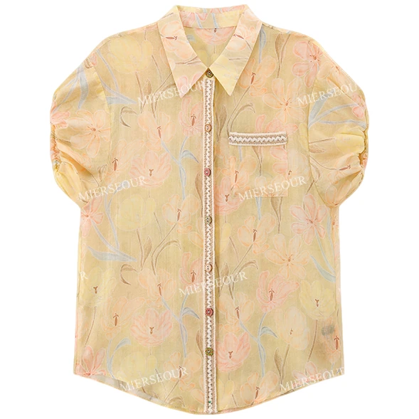 【封后轻奢设计】【马德里泡泡】油画风晕染印花衬衫上衣2080