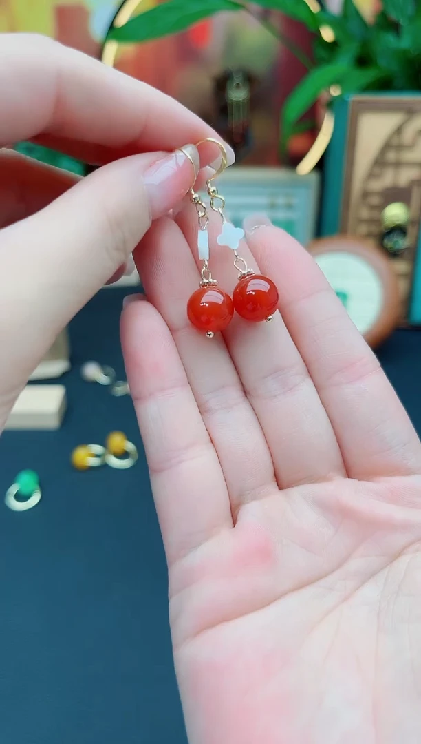 玛瑙/玉髓耳饰银S925镶嵌M001