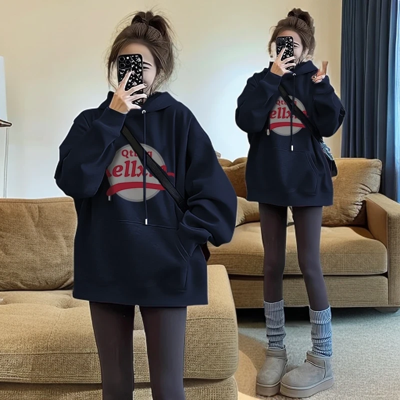 韩版潮流英文纯棉印花情侣款连帽卫衣春秋款男女款慵懒风宽松长袖