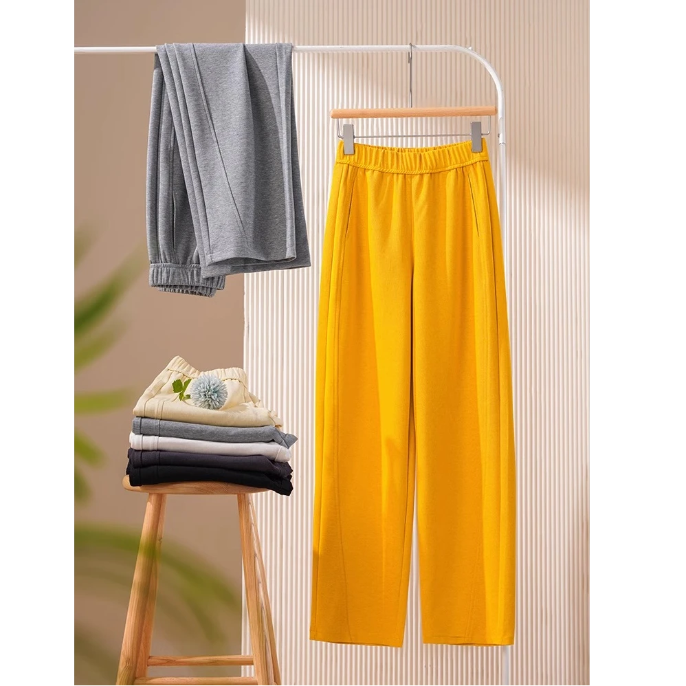 高端黄色阔腿裤女春秋季2025新款垂坠感宽松显瘦镰刀裤洋气直筒裤