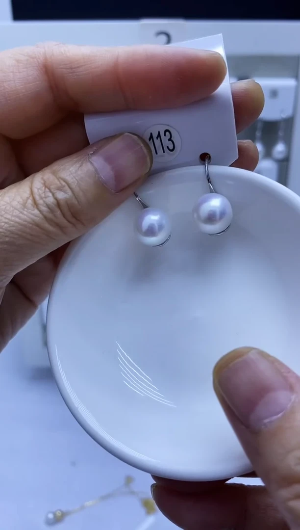 银S925镶嵌耳饰淡水珍珠113