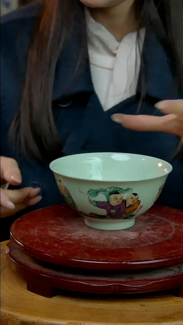 摆件陶童子米饭碗