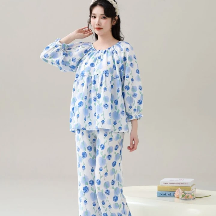 甜美风长袖睡衣套头设计舒适家居服女款春夏慵懒风套装