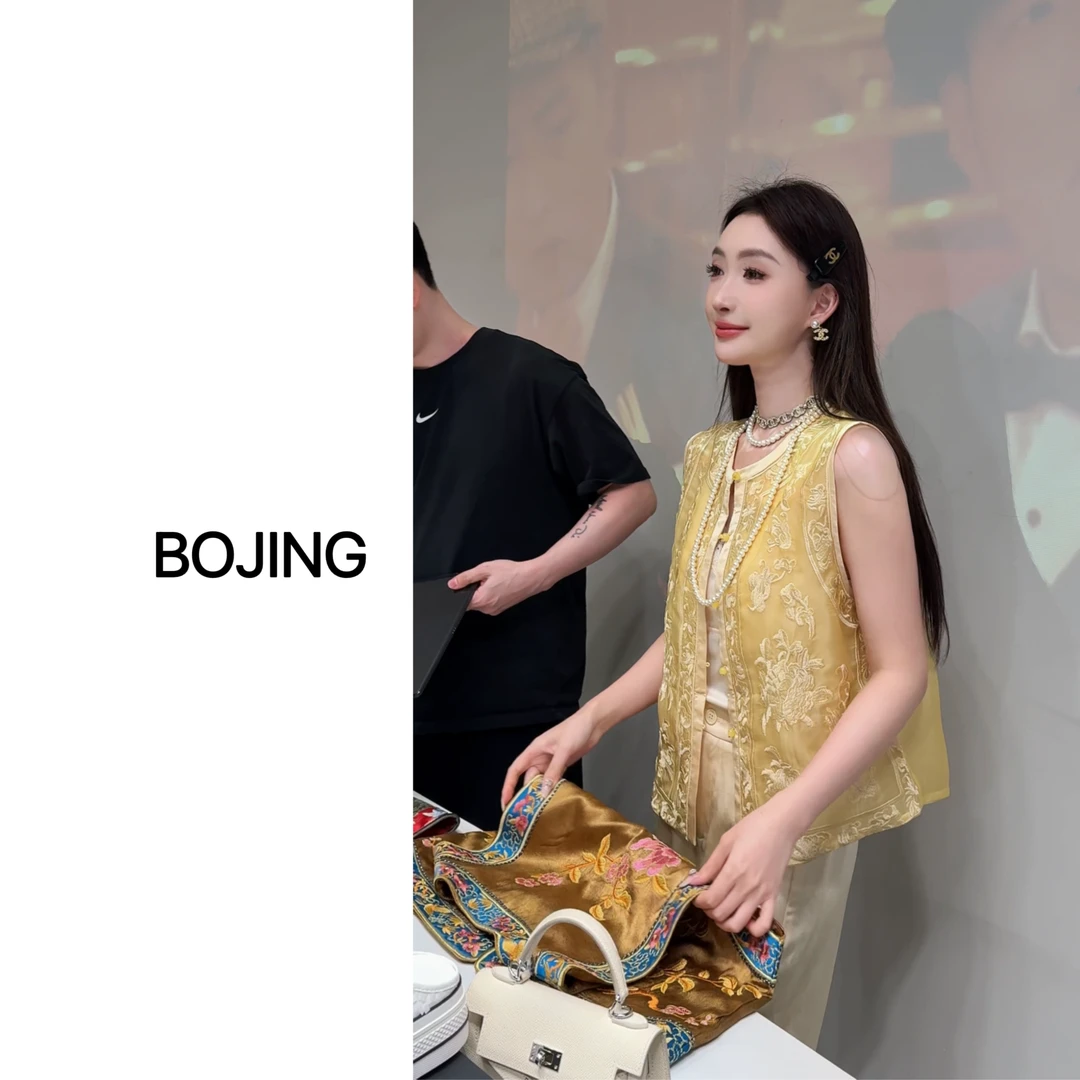 【倾城梦】新中式休闲百搭提花刺绣真丝国风无袖上衣马甲