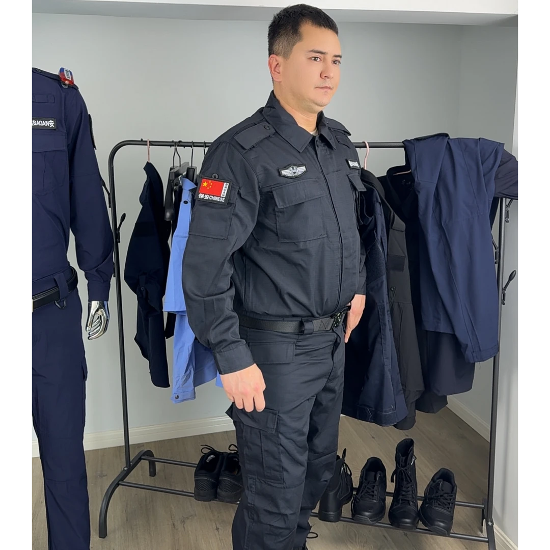 网格保安工作服套装制服男夏装短袖物业安保执勤夏季请藏蓝色套装