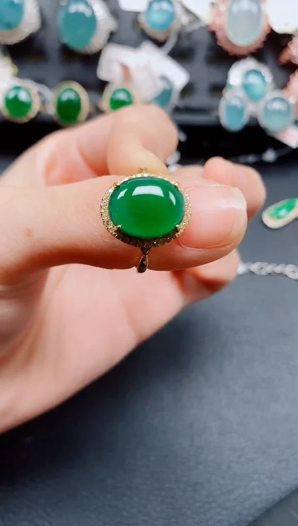 银S925镶嵌戒指翡翠翡翠