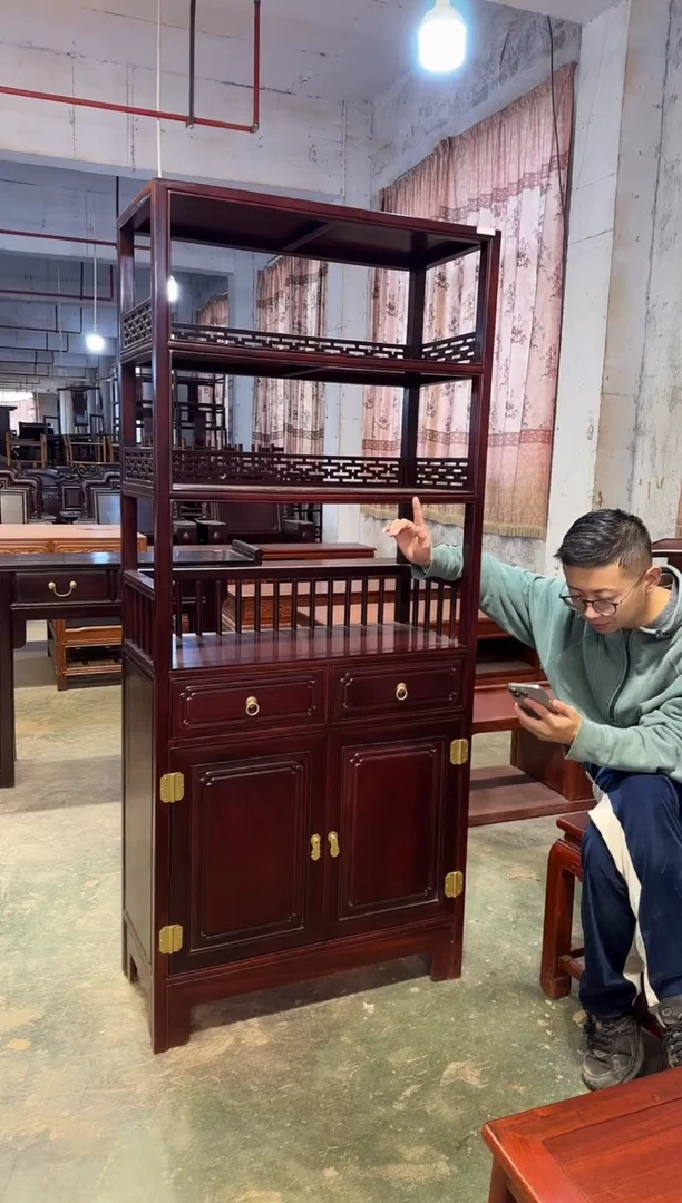 黑酸枝木类成套家具加大万字格书柜