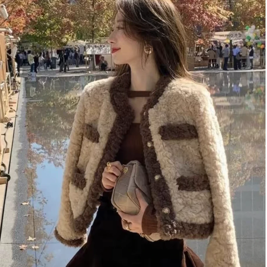 【运费补贴】短款小香风仿羊羔毛外套女冬季2024新款毛毛外套新款