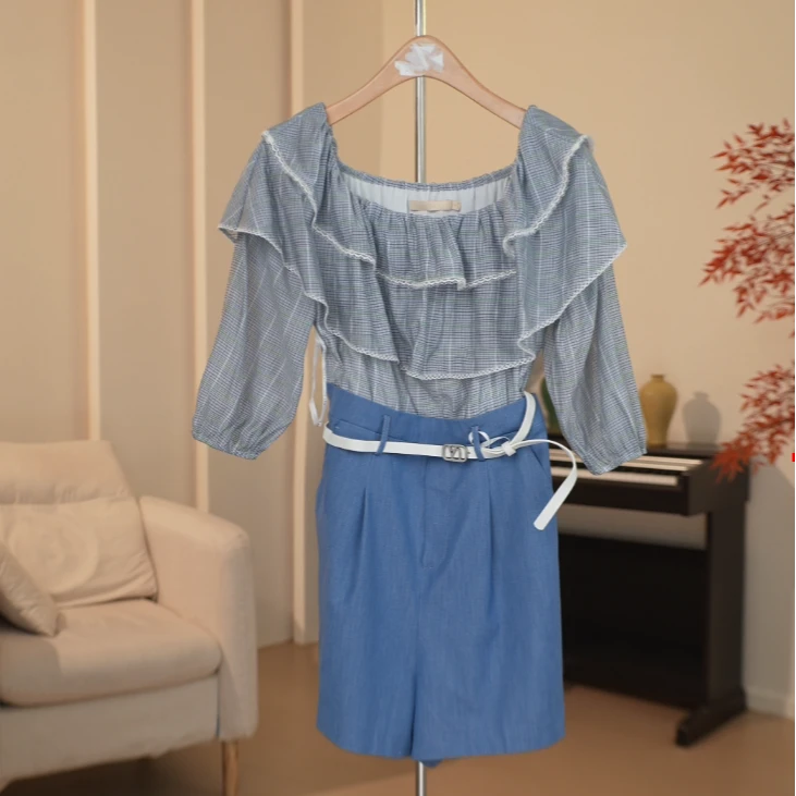 A041 春夏款设计感蕾丝双层波浪拼接连衣裙 002D-M05