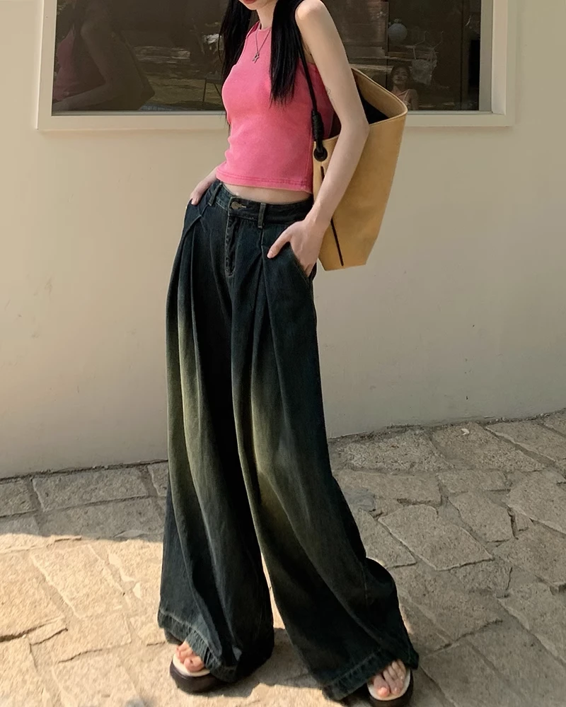 【零零】宽松版水洗阔腿牛仔裤