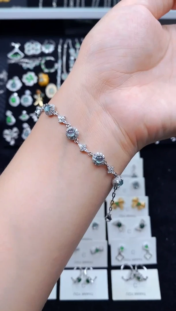 银S925镶嵌手链翡翠5874