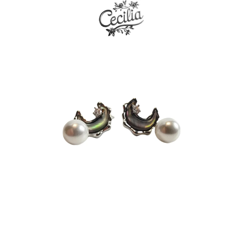 铜合金耳饰 Cecilia 星月珍珠耳钉月牙搭配浪漫梦幻百搭M-E21