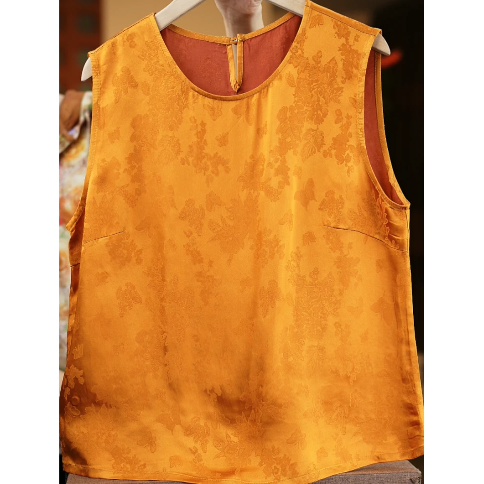 金盏游鳞<<非遗美学>>1187新中式橘花无袖双面穿背心