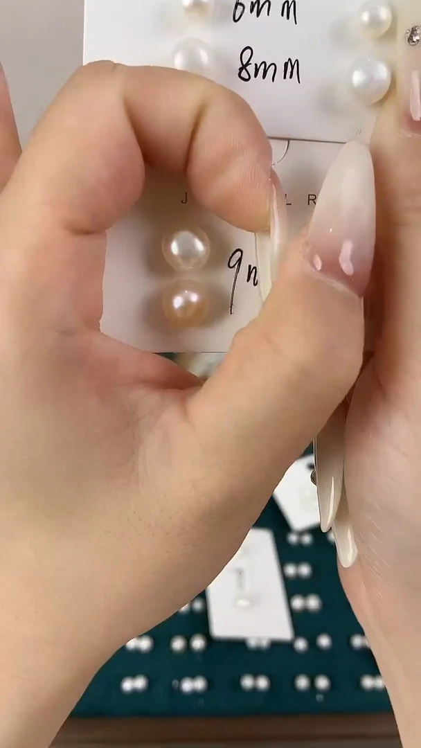 银S925镶嵌耳饰淡水珍珠白色香槟色9mm两对装