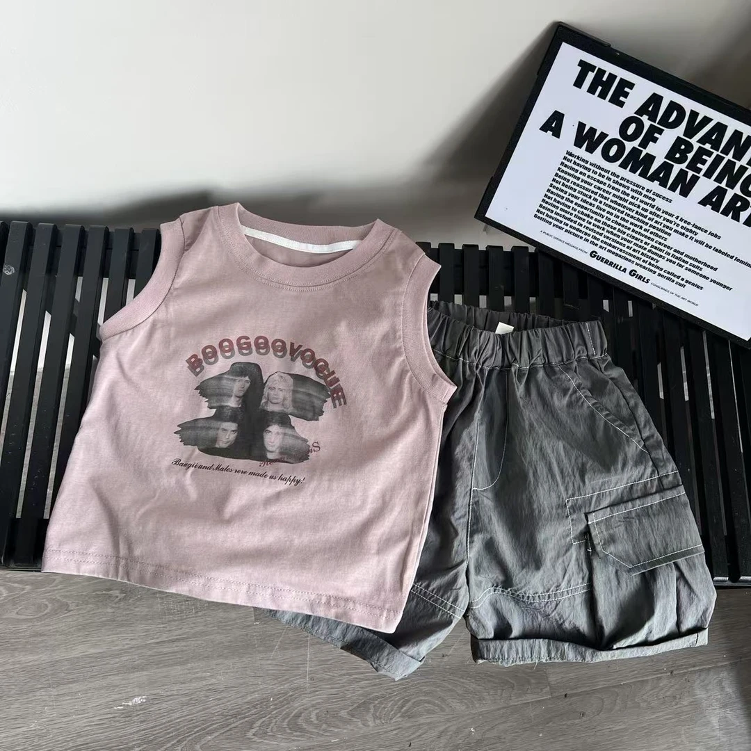 2025年夏季新款儿童短袖休闲百搭宽松时尚洋气80347暗粉色无袖