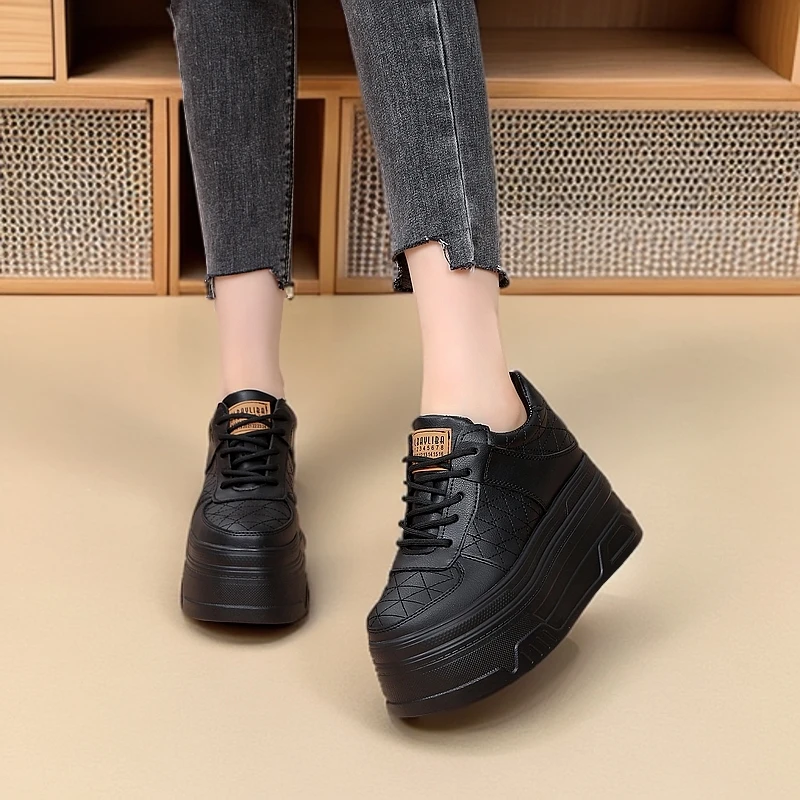 跟高10厘米超高跟内增高厚底鞋休闲百搭坡跟小白鞋时尚松糕底女鞋