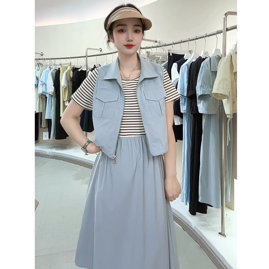 【两件套】夏季新款休闲时尚套装显瘦连衣裙