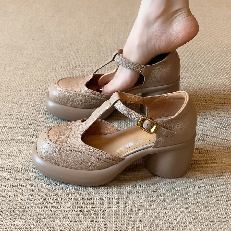 RubyL/7cm时尚简约通勤舒适百搭纯色增高包头凉鞋女款夏季新款